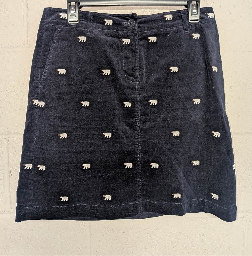 Navy Blue Polar Bear-Embroidered Velveteen Skirt, Talbots Petite, 6P - Picture 2 of 6